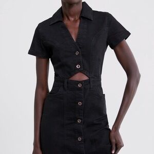 Zara Black Denim Dress with Buttons